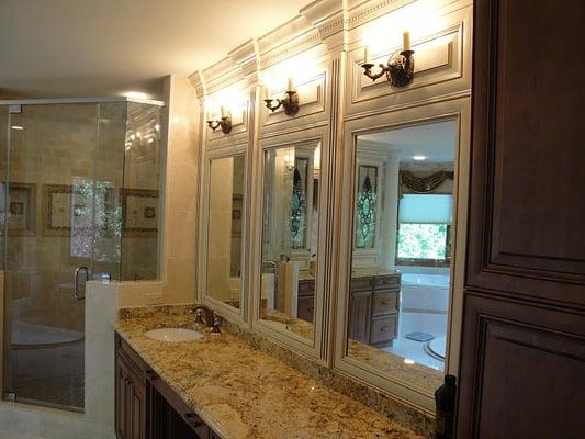 Bathroom Mirrors and Glass Shower Enclosure