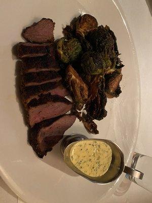 Steak frites (subbed crispy brussels)