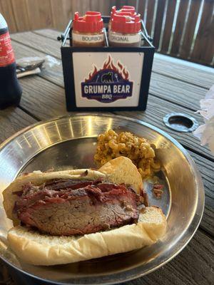 Brisket sandwich and Mac n cheese