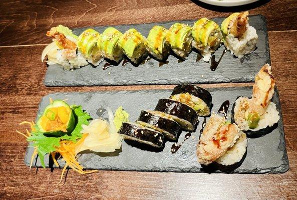 Two different rolls of sushi.  Enjoy!!!