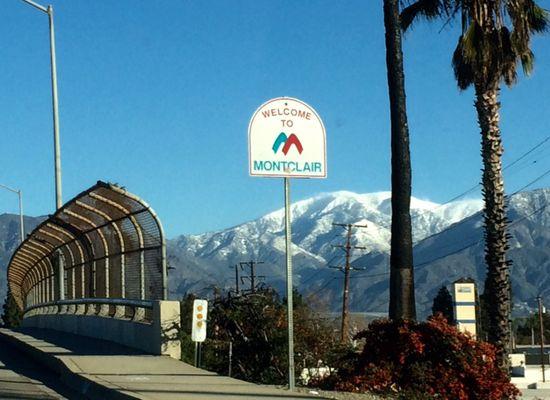 Snow-capped Mt. Baldy, seen from the Central Avenue bridge entering Montclair.