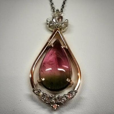 watermelon tourmaline set in 14k rose gold