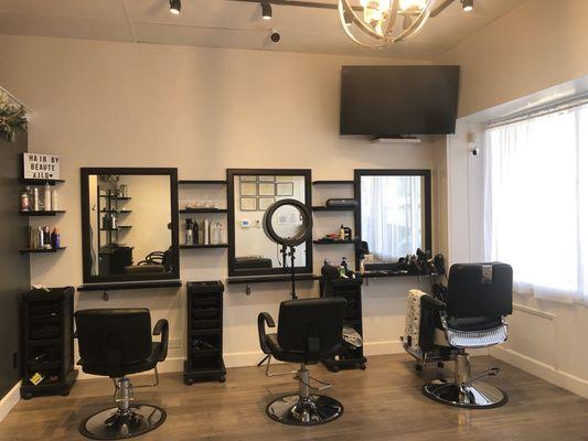 Inside of the barber shop, nice and clean and neat