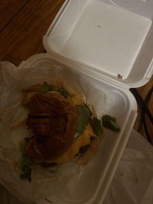 Cheeseburger and steak fries