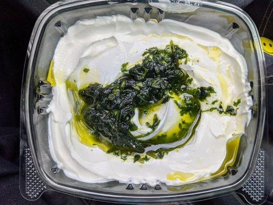 Labneh with zhug and garlic