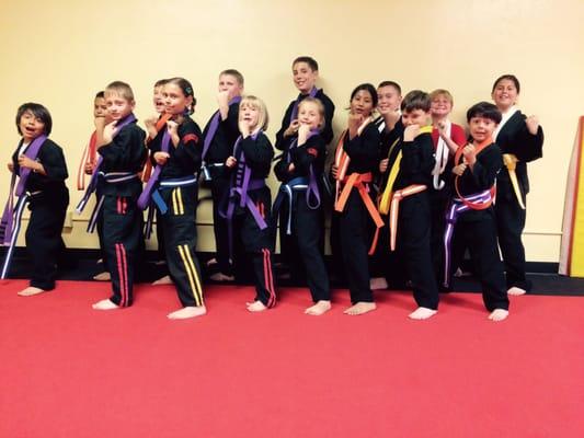 Look at all the kids with their new ranks. Those belts look great!!