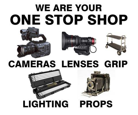 We are your one stop shop for cameras, lenses, grip, lighting, and props