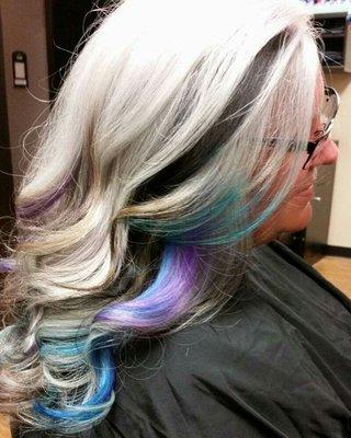 Color pop on natural white hair