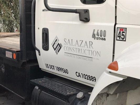 Salazar Construction Diesel truck Logo vinyl lettering.  Santa Clarita, CA