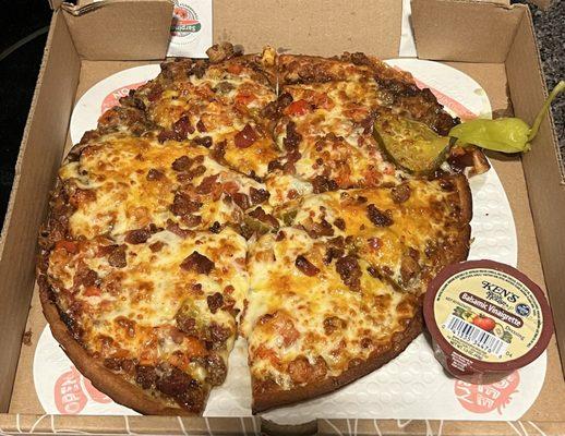 GF Bacon Cheeseburger Pizza (1/2 without pickles)