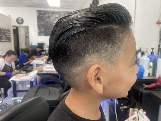 Slick back haircut side view