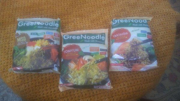 Green Noodle made with Moroheiya . Miso. TomYum . Yakisoba