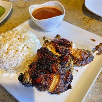 Roasted chicken, rice and beans