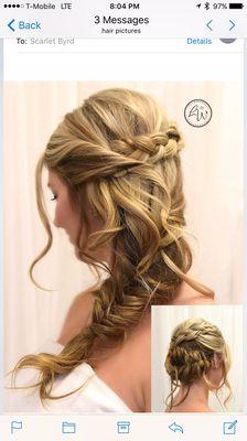 Fishtail side braid with intwined halo braid.