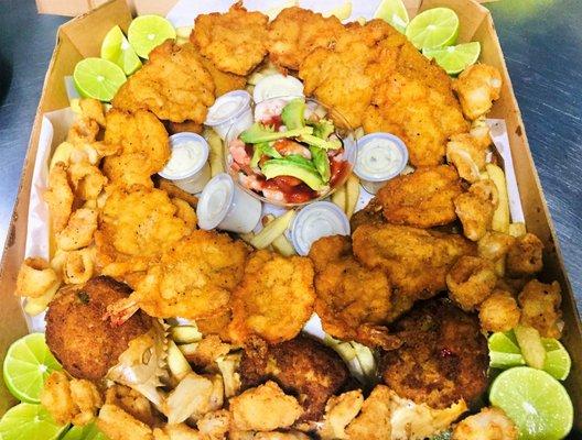 Seafood Platter (includes shrimp, fish, crab, calamari & your choice of fresh ceviche or shrimp cocktail)