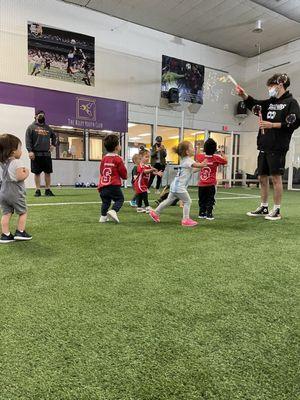 Ending their practice with bubbles