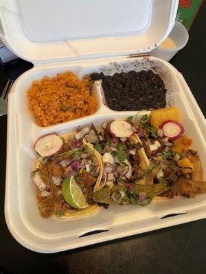 Tacos plate - delicious! You can pick all different meats if you want