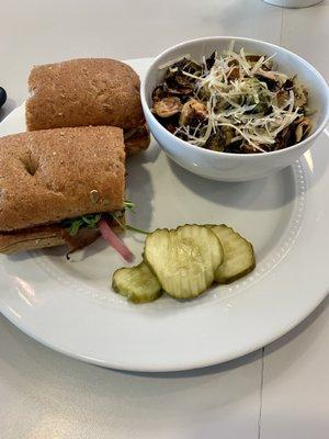 Roast Beef Sandwich w/Parmesan Roasted Brussels. $13