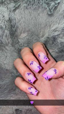 The beautiful turn out of my purple flowered nails