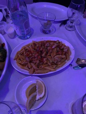 Some indiscernible pasta dish with seafood. The sauce was good.