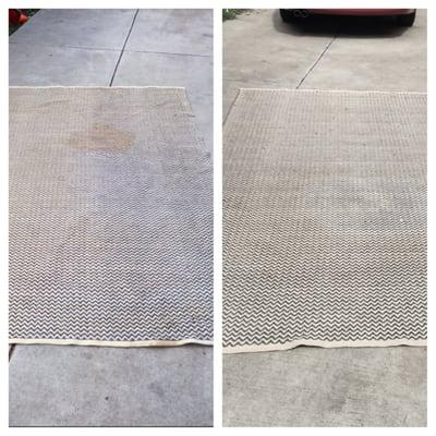 Before (on the left) is the stupid stain from JUST WATER on the jute rug. The right is after Israel worked his magic!