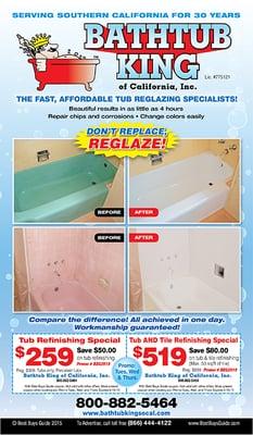 May 2015 - coupon from BestBuysGuide to reglaze your bathtub, or bathtub & tile reglaze