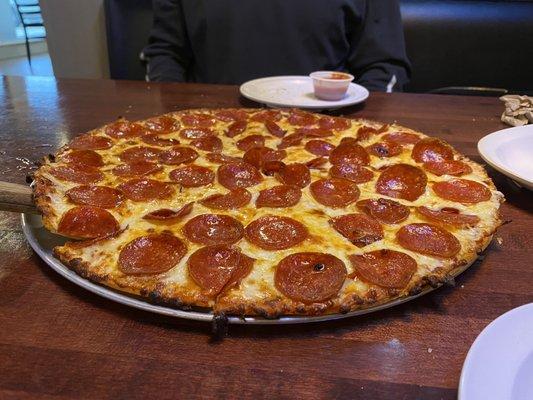 Pepperoni, extra cheese thin crust pizza