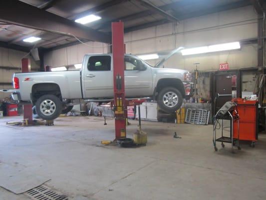 Any size truck or car.  Full service is what we do at Marty's.