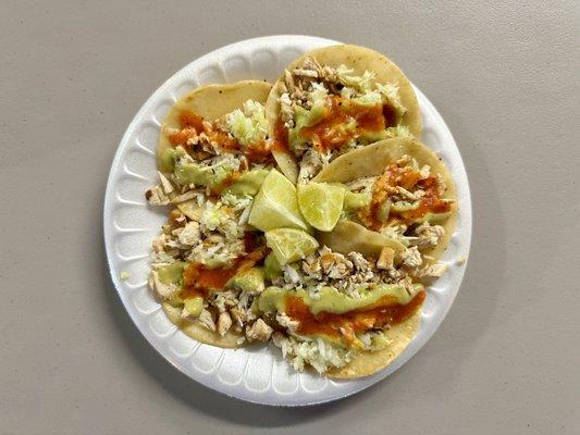 Five chicken tacos