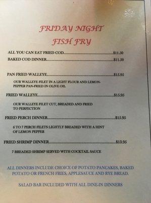 Friday Fish Menu