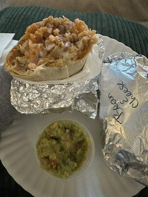 Loaded Burrito (no salsa), Guacamole, Bean & Cheese Burrito