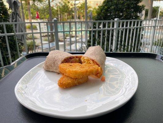 Breakfast burrito and hash browns