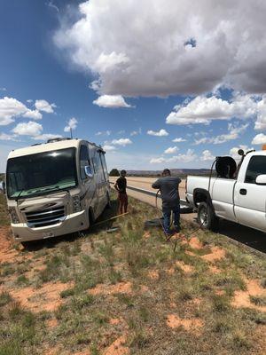 Dakota made quick work of our blown out tire and turned a bad situation into a painless fix!