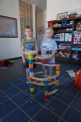 Quadrilla Marble run created by grandsons Will and  Coleat age 4 & 5