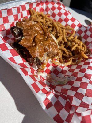 The Signature Last Chance Burger and onion crisps