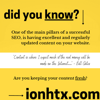 With the ION website builder, keeping your content fresh is a breeze. Start here - ionhtx.com