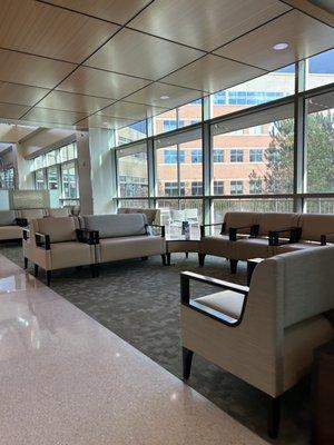 A seating area in the lobby of Atrium Health Davie Medical Center.