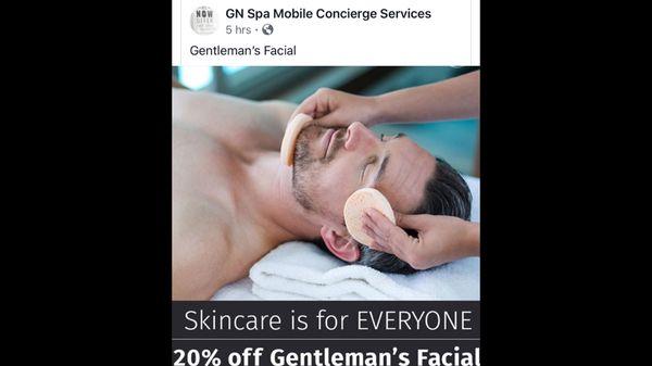 20% Off Gentlemen's Facial