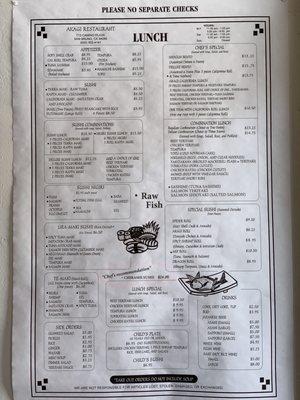 Menu as of April 2022