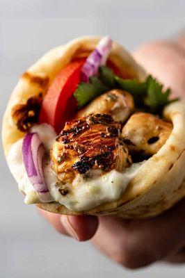 Our Pita Roll ups are our most popular item on the menu.  The go to protein is Gyro.