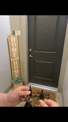 When we first got our keys! (Front door)