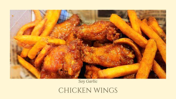 Our Famous Soy Garlic Wings~ Available in Spicy!