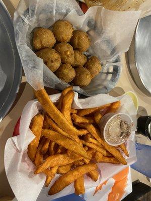 Hush puppies and sweet potato fries