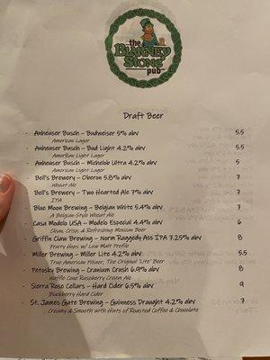 Draft beer as of 11-4-22