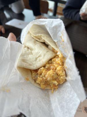 Sausage, Eggs and Cheese Wrap with salsa