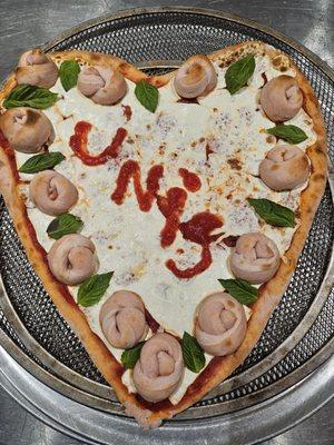 Heart-Shaped White Pizza with Garlic Knots