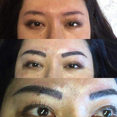 Before and after photo of permanent eyebrows