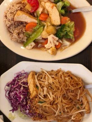 Pad Thai and sweet and sour fried tofu entree.