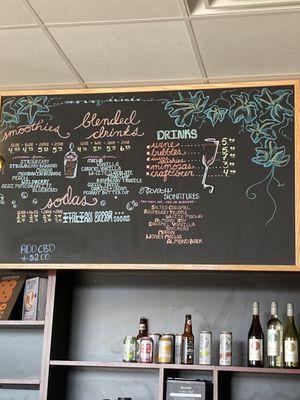 Smoothie, Soda, and alcoholic beverage menu