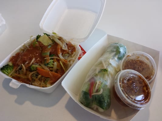 Small order of sloppy noodles with veggies and a god Zillah avocado roll